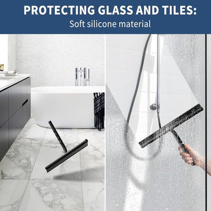 Ecooe Silicone Shower Squeegee - 13" Glass Cleaner Wiper with Stainless Steel Core | Black Finish for Home & Car