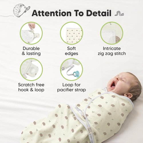 3-Pack Organic Baby Swaddle Sleep Sacks - Swaddles for Newborns, Infant 0-3 Months, Baby Girls, Boys, Soft & Snug Newborn Sleep Sack, Nursery Swaddling Blankets (Nibbles/Bruce, OS)