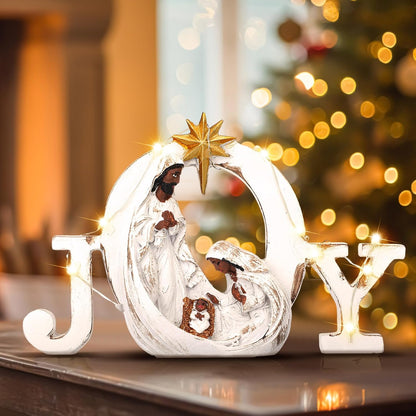 Soaoo Christmas Nativity Scene - LED String Lights & Holy Family Figure Set | Indoor Tabletop Decor (Black)