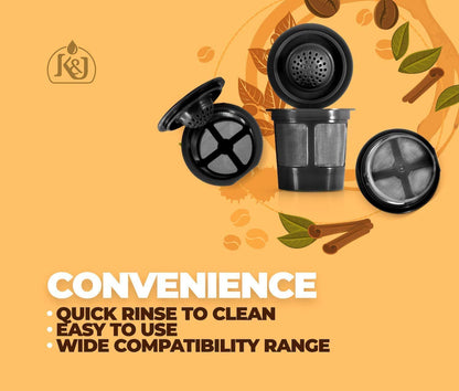 K&J Reusable K Cups Compatible with Keurig, 4 Pack, Black - Includes Freedom Clip for Compatibility With Keurig 2.0 Machines