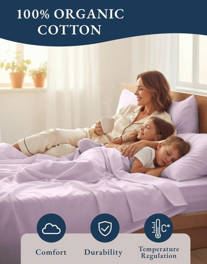 LANE LINEN 100% Organi Cotton Eco Friendly Bed Sheets Full Size, Fully Elasticized Naturally Cooling Soft & Comfy, Machine Washable Temperature Regulating Full Sheet Deep Pocket Bedding- Orchid Petal