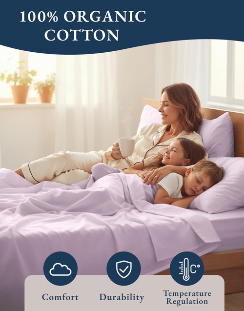 LANE LINEN 100% Organic Cotton Sustainably Produced Extra Large Twin Sheets for Hospital Bed, Fully Elasticized Reinforsed Seams, Machine Washable Deep Pocket Twin XL Bedding- Orchid Petal
