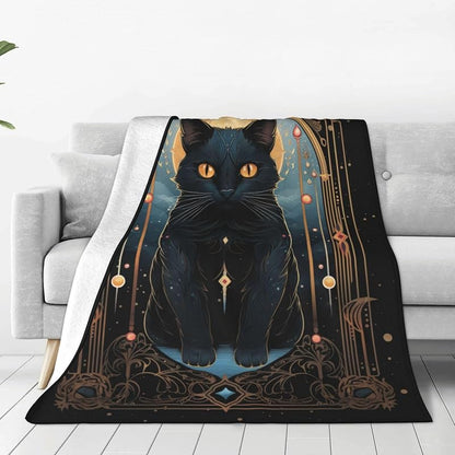 Tarot Card Black Cat Blanket 80x60 - Cozy Flannel Throw for Bed & Sofa