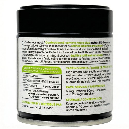 Chazoku Okumidori Matcha Green Tea Powder - Ceremonial Grade, First Harvest - 35g Tin from Yame, Japan