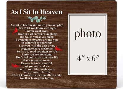 Zauly Sympathy Gift - Wood Picture Frame for Memorials | 4 x 6 Inch Photo, "As I Sit in Heaven" Design