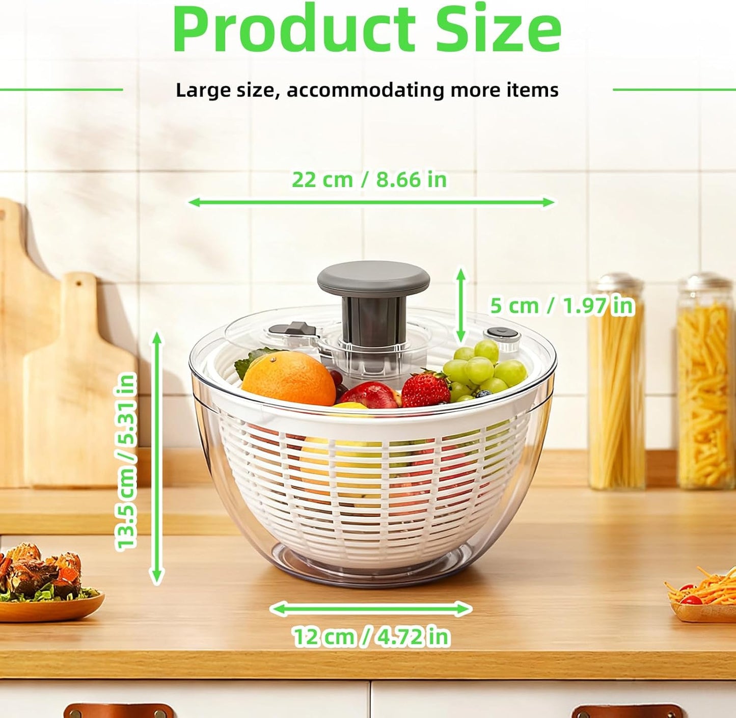 Salad Spinner - Skiennix Lettuce Spinner with Push-Button Lid & Non-Slip Base | 3.8QT Vegetable Washer
