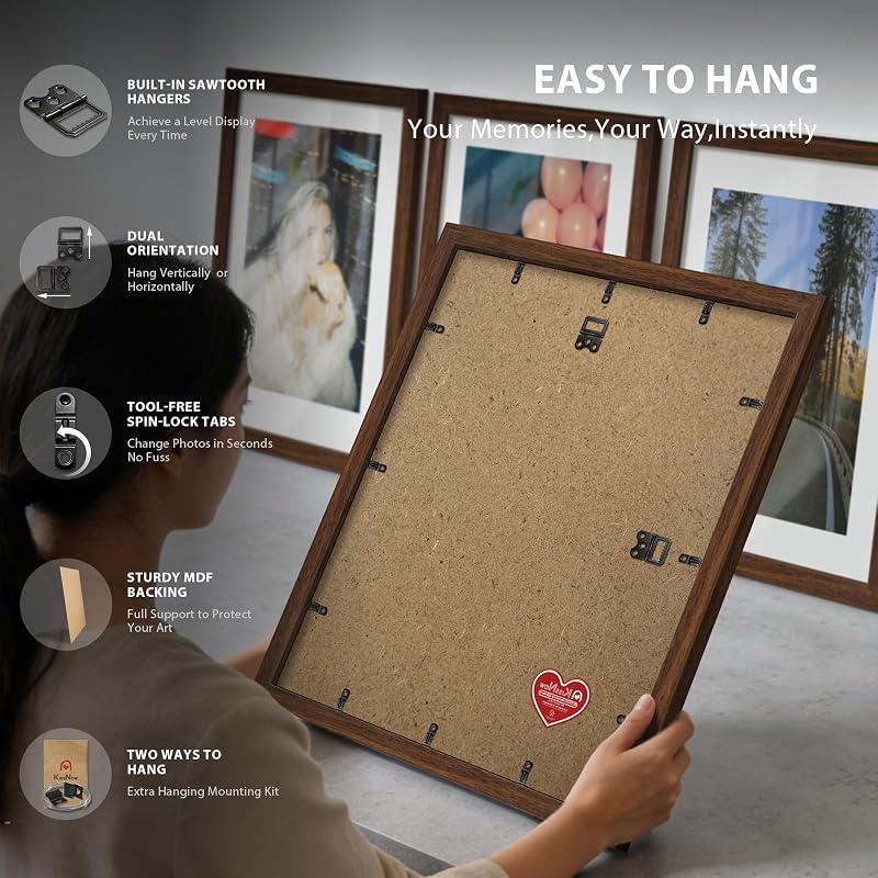 Brown 16x24 Picture Frame 5-Pack, Solid Wood Wall/Table Frames