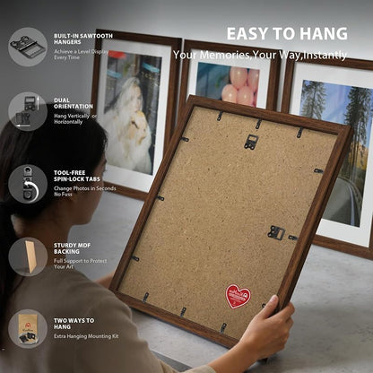Brown 16x24 Picture Frame 5-Pack, Solid Wood Wall/Table Frames