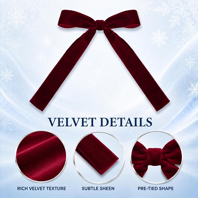 20-Pack Burgundy Velvet Christmas Tree Bows with Wire Backing - 5x7 Inches