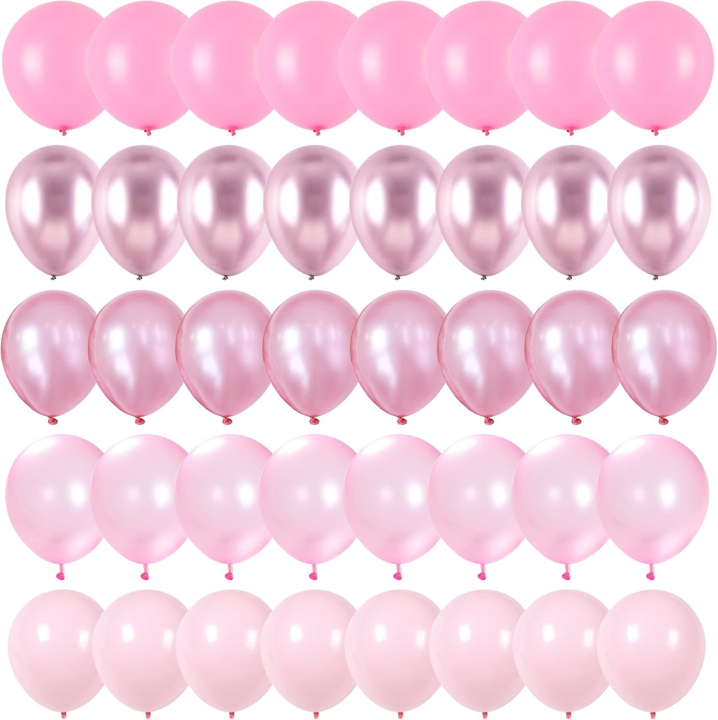 Skiennix Pink Balloons Set - 60 Pack 12 Inch Metallic Chrome & Pearl Shades for Birthday & Baby Shower Decor