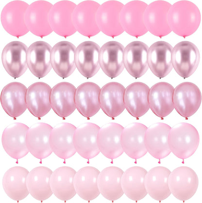 Skiennix Pink Balloons Set - 60 Pack 12 Inch Metallic Chrome & Pearl Shades for Birthday & Baby Shower Decor