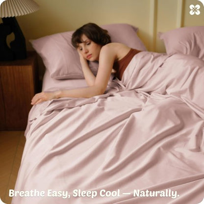 Bedsure Bamboo Viscose Cooling Sheets - Breathable & Buttery Soft Queen Size Bed Set | Deep Pocket, Rose Pink