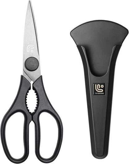 Linoroso Kitchen Shears - Heavy Duty Scissors with Magnetic Holder | Dishwasher Safe, Japanese Steel, Black