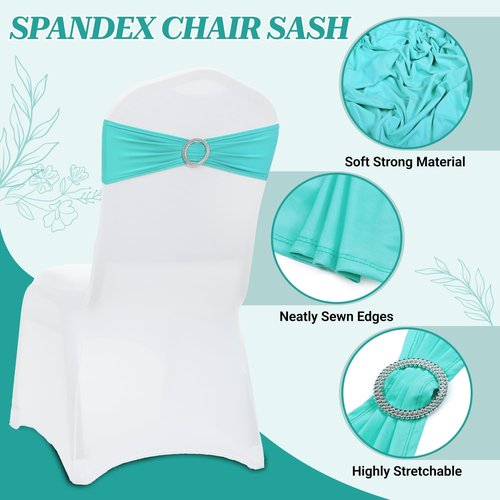 MDS Spandex Chair Sashes - Universal Fit Elastic Stretch Ties with Buckle for Weddings | Aqua Blue, Pack of 125