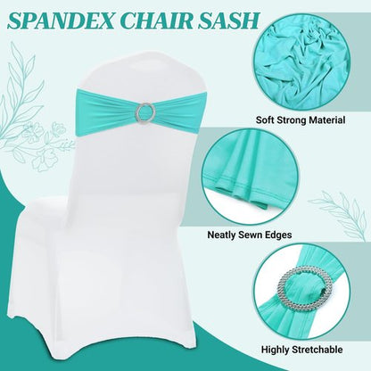 MDS Spandex Chair Sashes - Universal Fit Elastic Stretch Bands with Buckle for Weddings | Aqua Blue, Pack of 150