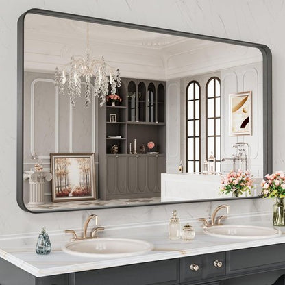 LOAAO Black Metal Framed Bathroom Mirror - 48x28 Inch Matte Black Vanity Mirror, Anti-Rust, Tempered Glass