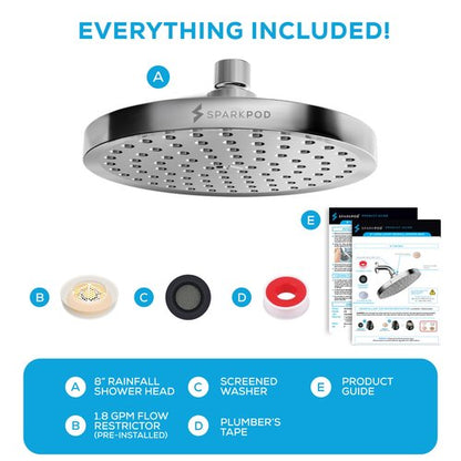 SparkPod Shower Head - High Pressure Rain - Premium Quality Luxury Design - Easy Clean Adjustable Replacement for Your Bathroom Shower Heads (Luxury Polished Chrome, 8 Inch Round)