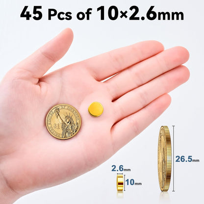 SMARTAKE Neodymium Refrigerator Magnets - 45 Pcs Small Round 10x2.6mm | Premium Multi-Use for Home, Office & School (Gold)