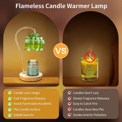 SupBri Dimmable Flower Candle Warmer Lamp, Green Candle Warmer with Timer & 4Bulbs, Birthday Chirstmas Gifts for Women Mom, Unique Home Decor for Bedroom Fits All Jar Candle