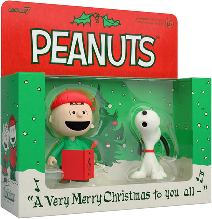 Super7 Reaction Figure | Peanuts Charlie Brown & Snoopy Caroling - 3.75" Classic Action Figures (2 Pack)