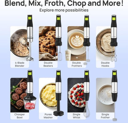 Consciot 10-in-1 Immersion Blender - Powerful 1100W Stainless Steel with Speed Control & Accessories