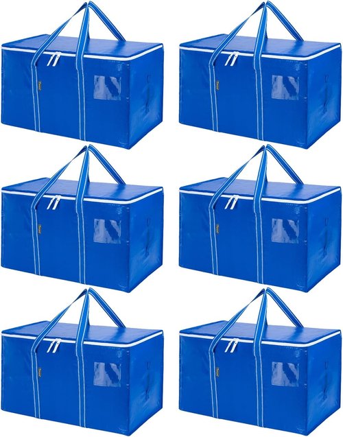 BALEINE Oversized Moving Bags - Heavy-Duty Storage Totes with Reinforced Handles | Royal Blue, 6-Pack