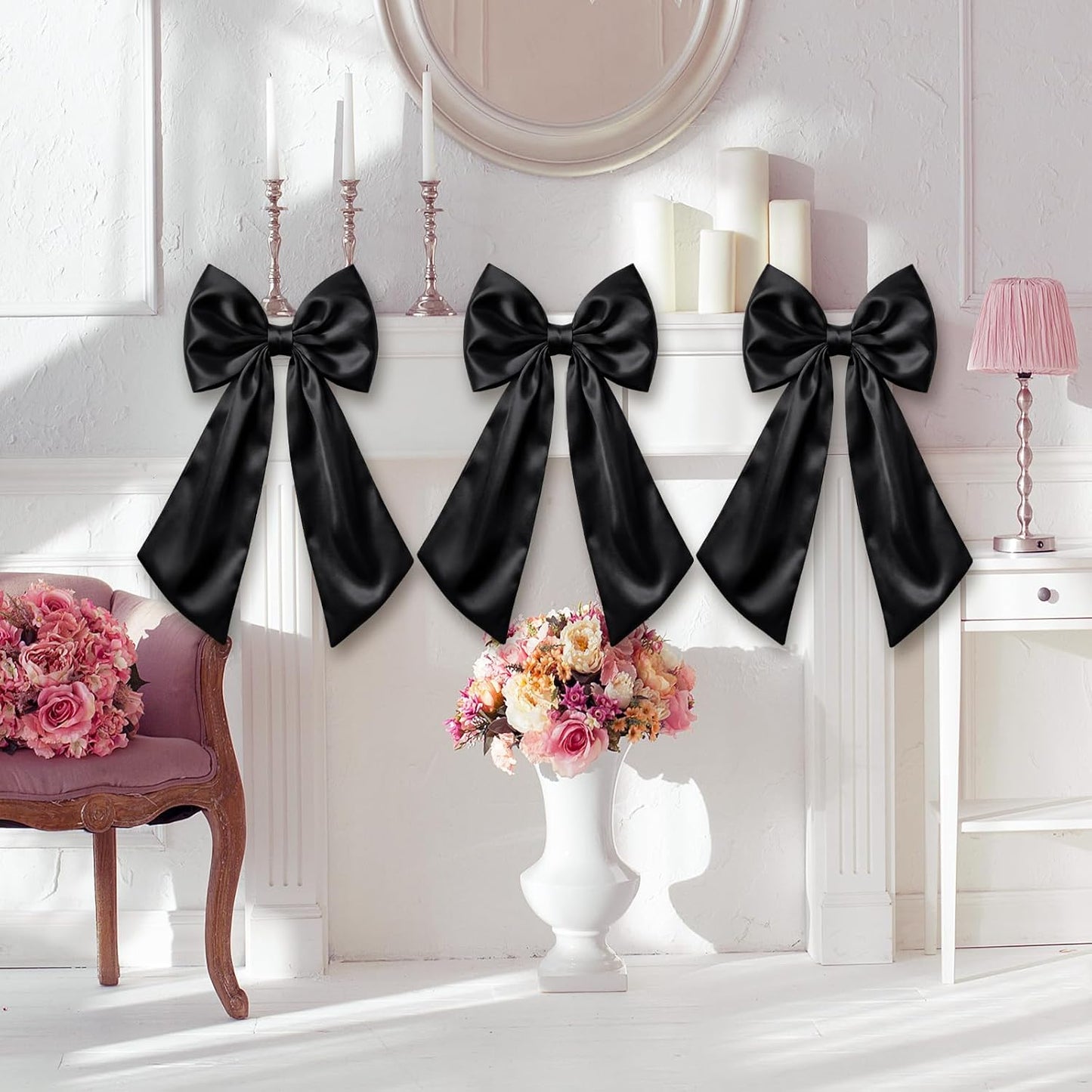Suncalla Large Satin Bow Decorations - 3 Pcs 2 FT Hanging Wall Decor for Birthdays & Weddings | Black
