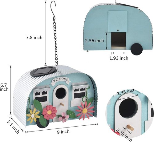 BAYN Bird Houses for Outside - Decorative Hummingbird Nest with 10 LED Solar String Lights | Garden Decor