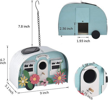 BAYN Bird Houses for Outside - Decorative Hummingbird Nest with 10 LED Solar String Lights | Garden Decor