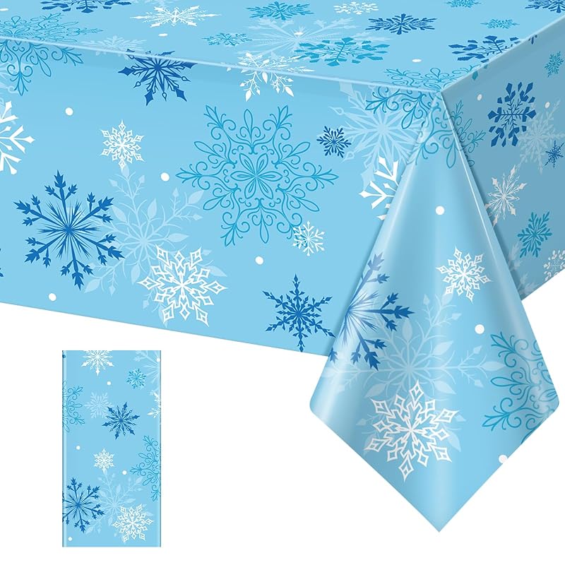 Blue Snowflake Tablecloth 54 x 108 in - 1 Pack, Disposable Plastic