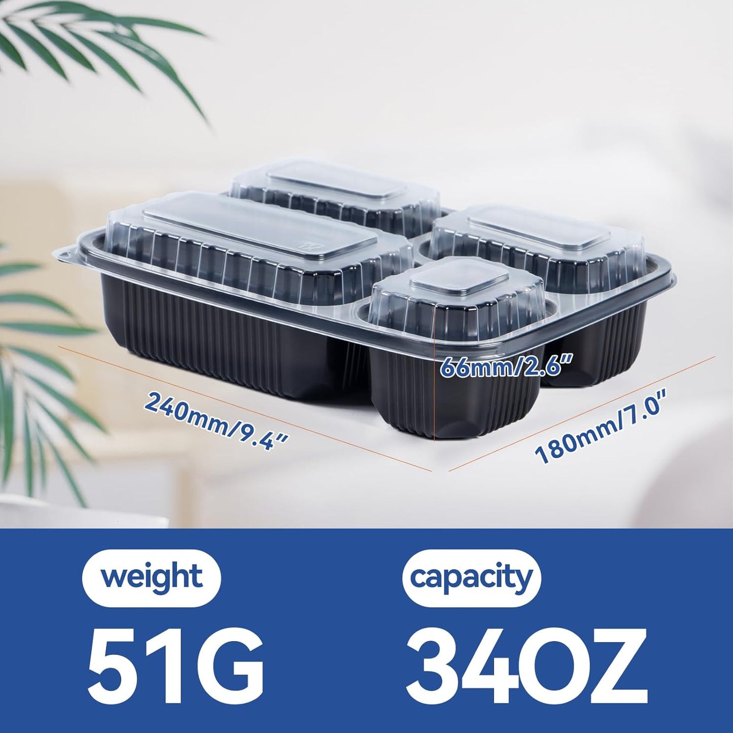 Skiennix 34 oz To Go Containers - 40 Pack BPA Free, Leakproof & Reusable | Microwave, Freezer & Dishwasher Safe - Black