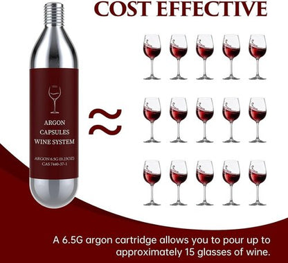 6 Pack Argon Gas Capsules Compatible with Wine Preservation Systems,Plastic, Cyclindrical Bottle Stopper for Wine Preservation,Silver