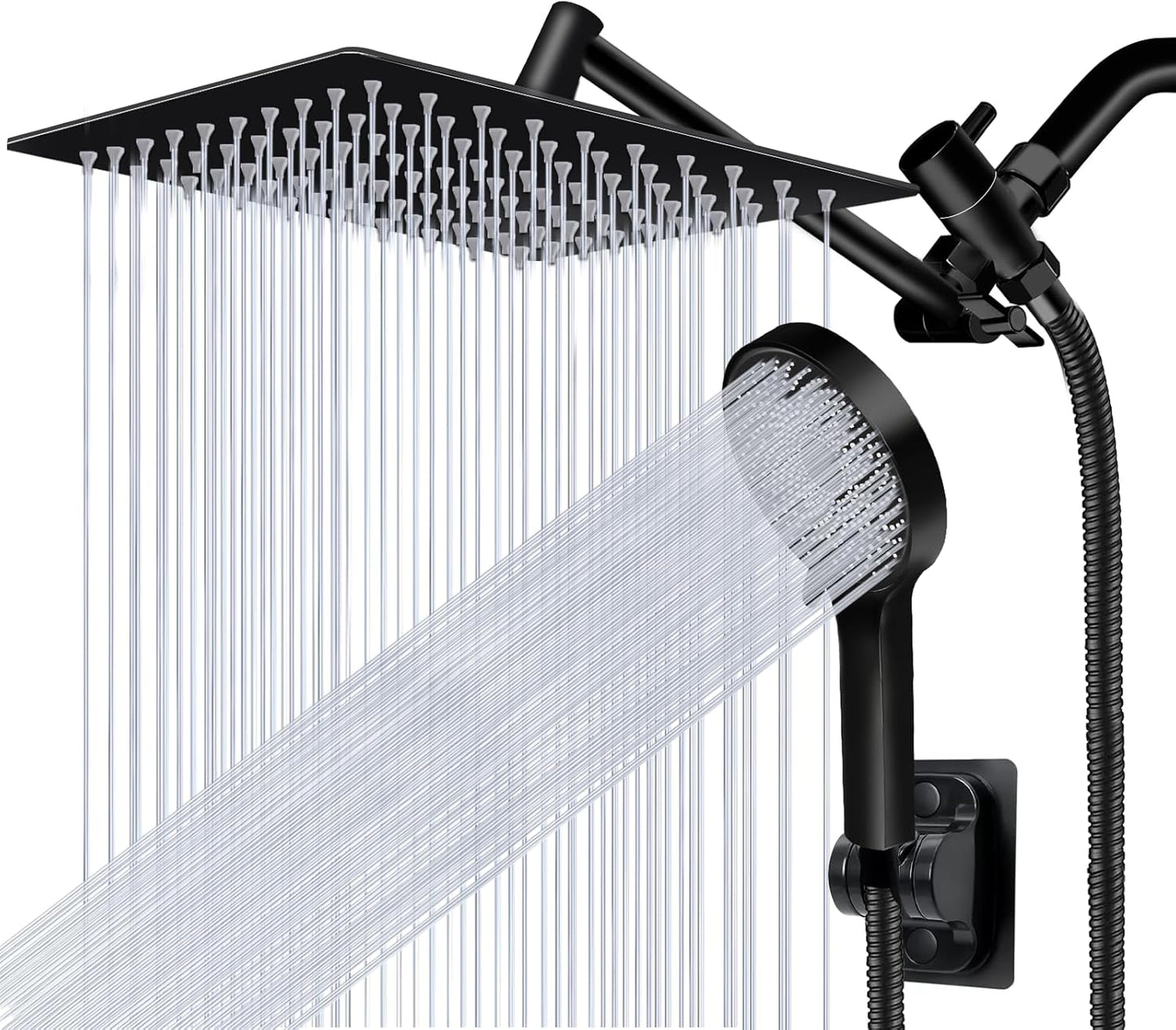 Skiennix 10” Rain Shower Head - High Pressure Handheld Spray Combo with Adjustable Arm | Matte Black Finish
