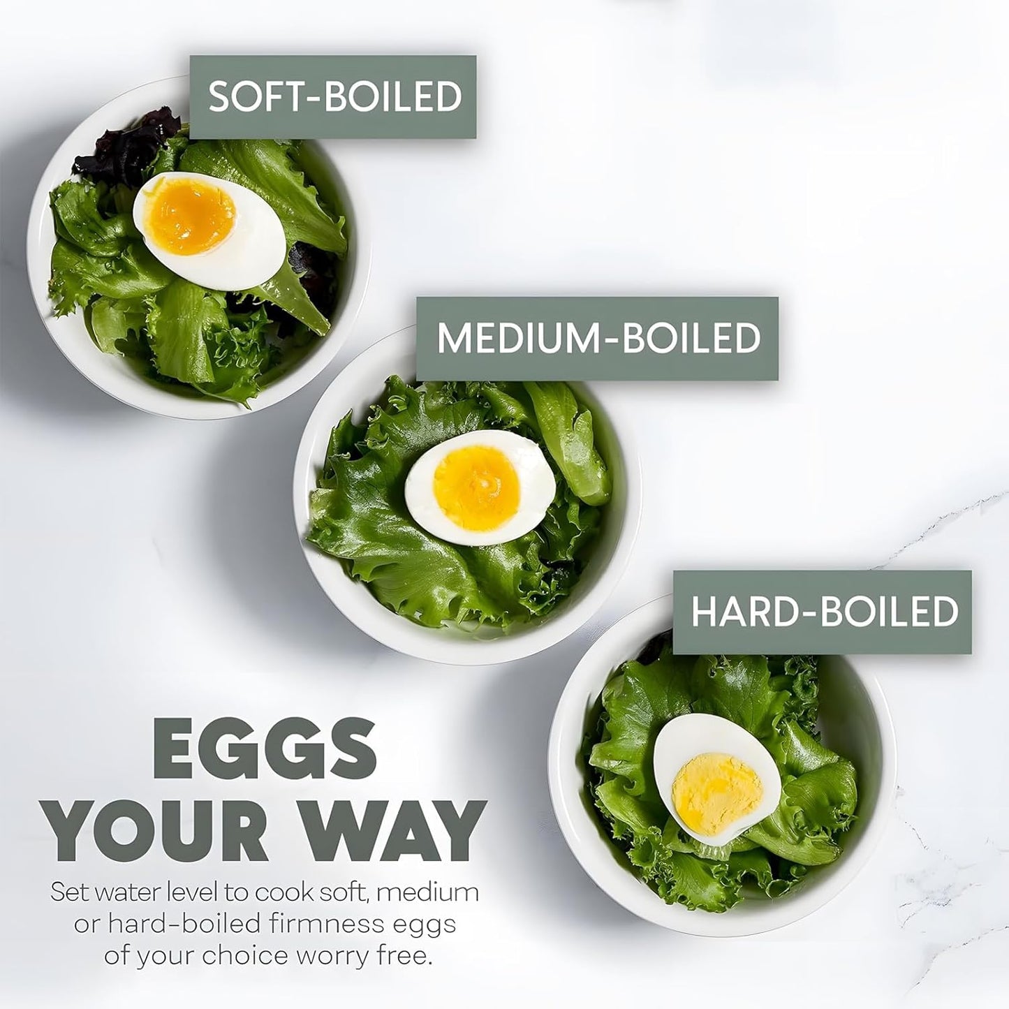 Sunny Side Master Egg Cooker - 6 Egg Capacity Electric Egg Maker | Soft, Medium, Hard Boiled, Poacher, Stainless Steel, BPA Free