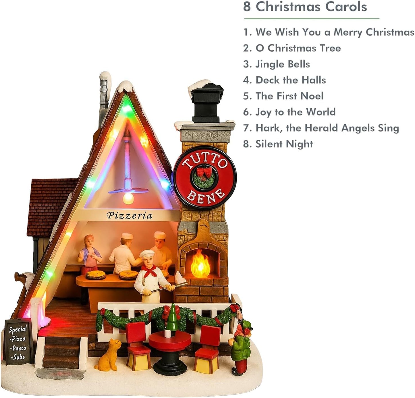Moments In Time Pizza Shop Scene - Handcrafted LED Musical Pizzeria Holiday Decoration | Tabletop Display