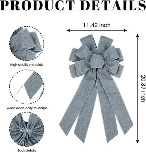 Denim Blue Large Bow - 11x21 Inch Wired Ribbon for Wreaths & Tree Toppers | Perfect for Spring & Patriotic Decor