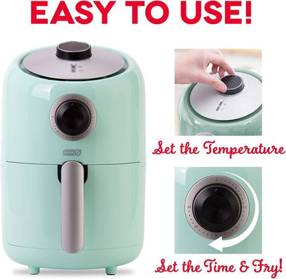 Dash Compact Air Fryer - Healthy Cooking with Auto Shut-Off & Adjustable Temperature Control - 2 Quart - Aqua