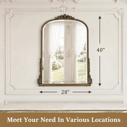 28x40 in Vintage Baroque Wall Mirror with Gold Finish, Arched Frame — Variation: Gold+40"L x 28"W