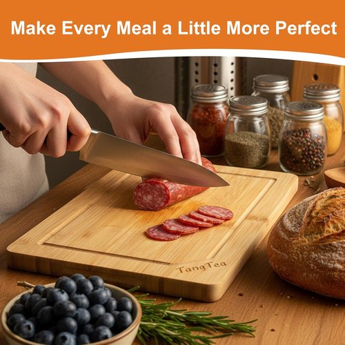 Bamboo Cutting Board Set by [Brand Name] | 3-Piece Kitchen Prep Station with Juice Grooves & Stainless Steel Defrosting Tray