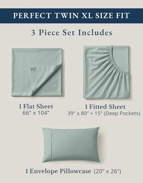 LANE LINEN 100% Organic Cotton Bed Sheets - Extra Long Twin XL, Soft Percale, Perfect for Dorm & Hospital - French Blue