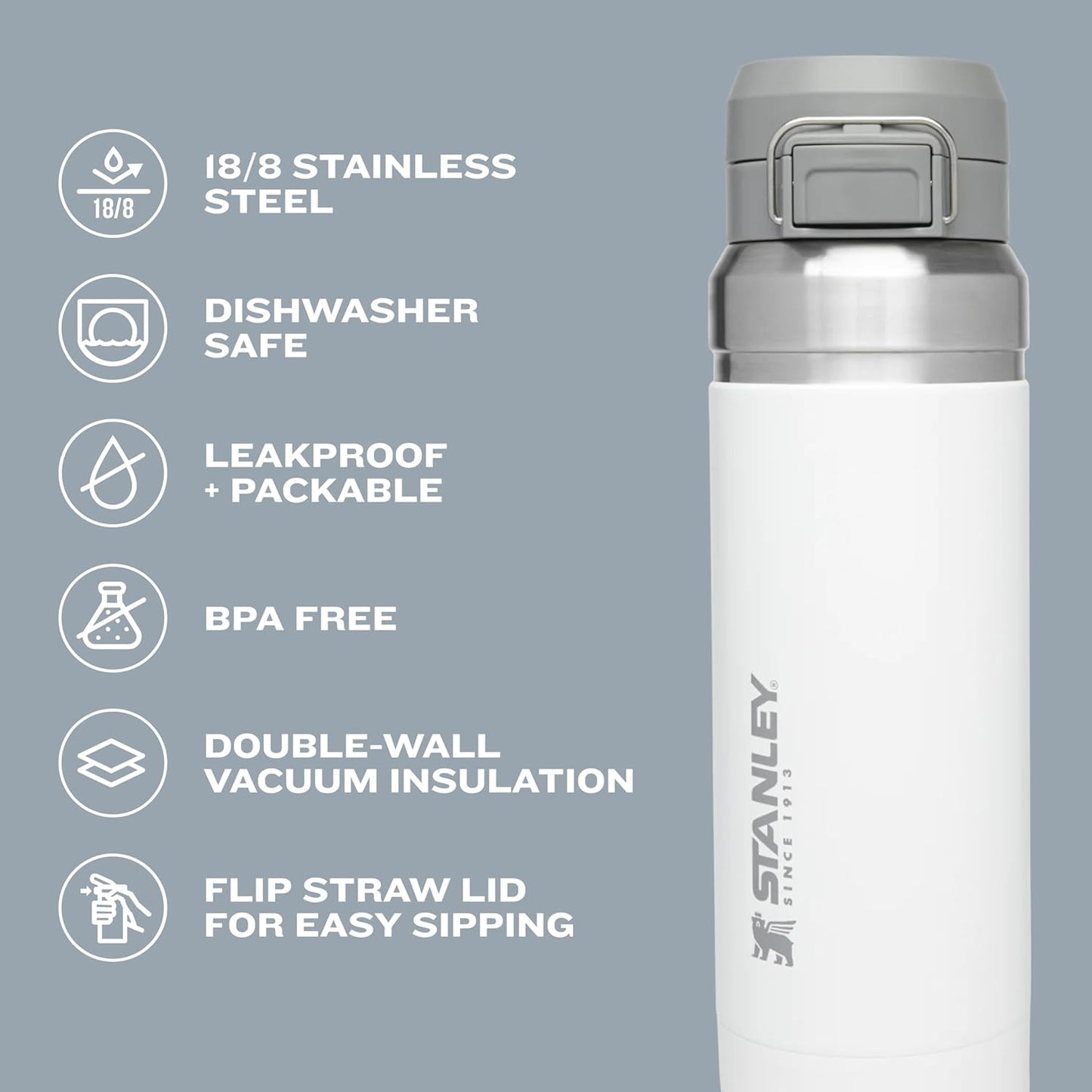 Stanley Quick Flip GO Water Bottle 24 oz - Leakproof & Insulated Stainless Steel | BPA-Free | Azure