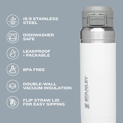 Stanley Quick Flip GO Water Bottle 24 oz | Push Button Lid | Leakproof and Packable for Travel and Sports | Insulated Stainless Steel | BPA-Free | Azure