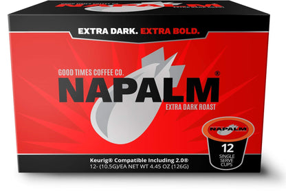 Napalm Coffee Extra Dark Roast, 100 Percent Arabica, Single Serve Cups for Keurig K-Cup Pod Brewers, 12 Count