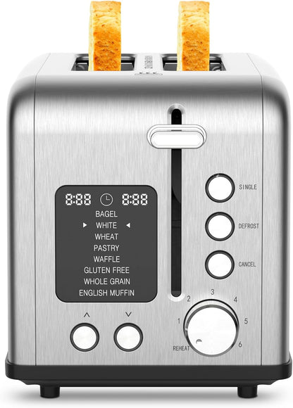 Skiennix 2-Slice Bagel Toaster - Stainless Steel with LED Timer & 6 Browning Levels, 825W