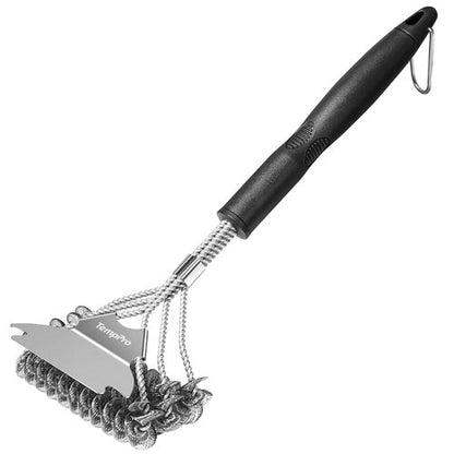 TempPro BBQ Grill Brush with Wide Scraper, Bristle-Free Stainless Steel Grilling Cleaner, Safe All-Grate Cleaner, Perfect for BBQ Grill Cleaning Accessory (Previously ThermoPro)