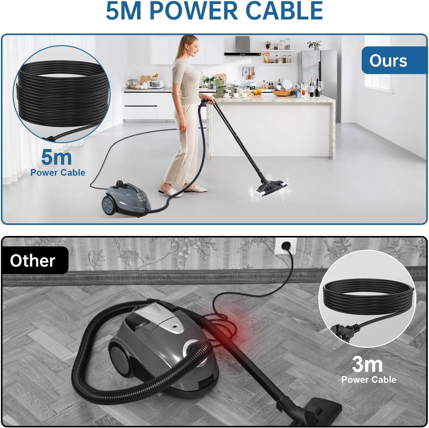 Skiennix Steam Cleaner - Powerful Heavy Duty Canister Steamer with 34 Accessories | 16.4 Ft Power Cord for Home, Grout, Upholstery, Car Cleaning - Grey