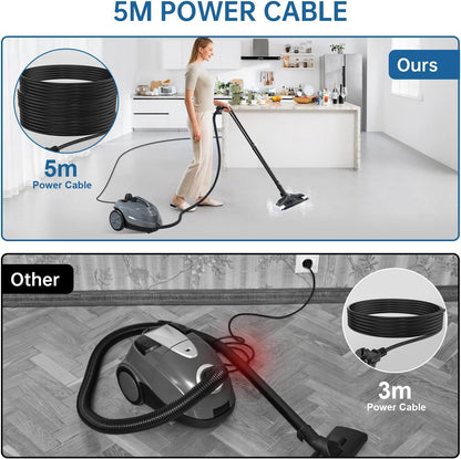 Skiennix Steam Cleaner - Powerful Heavy Duty Canister Steamer with 34 Accessories | 16.4 Ft Power Cord for Home, Grout, Upholstery, Car Cleaning - Grey