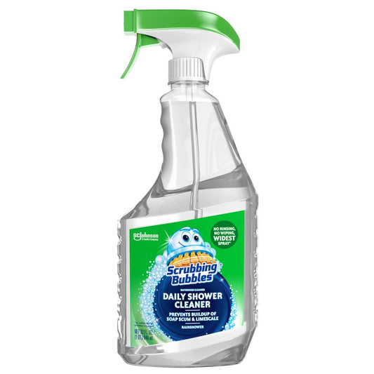Scrubbing Bubbles Daily Shower and Cleaner Spray, Removes Mildew, Mold, and Soap Scum on Showers, Bathroom Floors & Tiles, Rainshower Scent, 32oz
