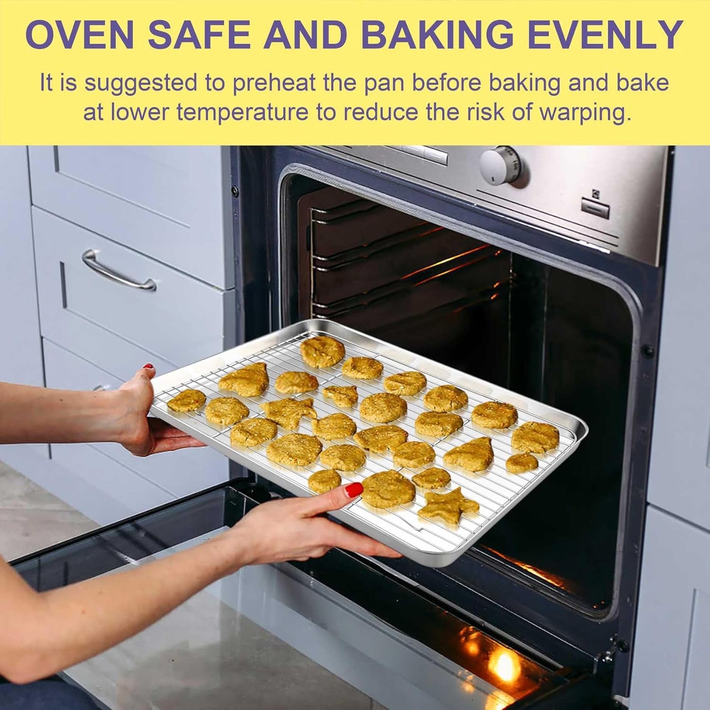TeamFar Stainless Steel Baking Sheet Set - 12.5-Inch Cookie Sheets with Cooling Rack & Silicone Mats | Non-Toxic, Easy Clean