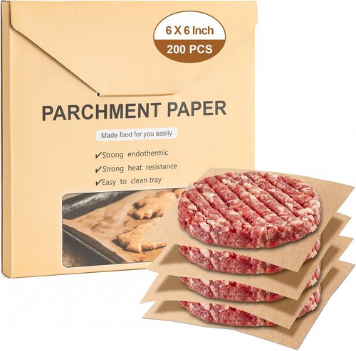 200Pcs Unbleached Parchment Paper Sheets - 6 x 6 Inches Non-Stick Baking & Cooking Essentials
